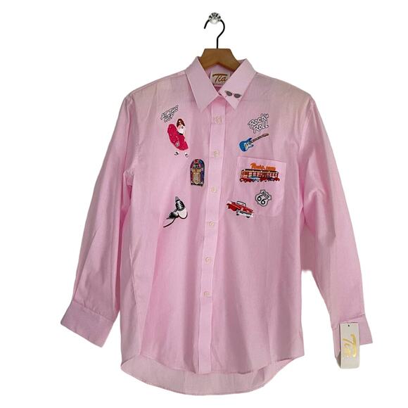 NEW Tia Vintage 80s Sockhop Button Down Top Women’s Size Medium Deadstock Retro - Picture 1 of 9